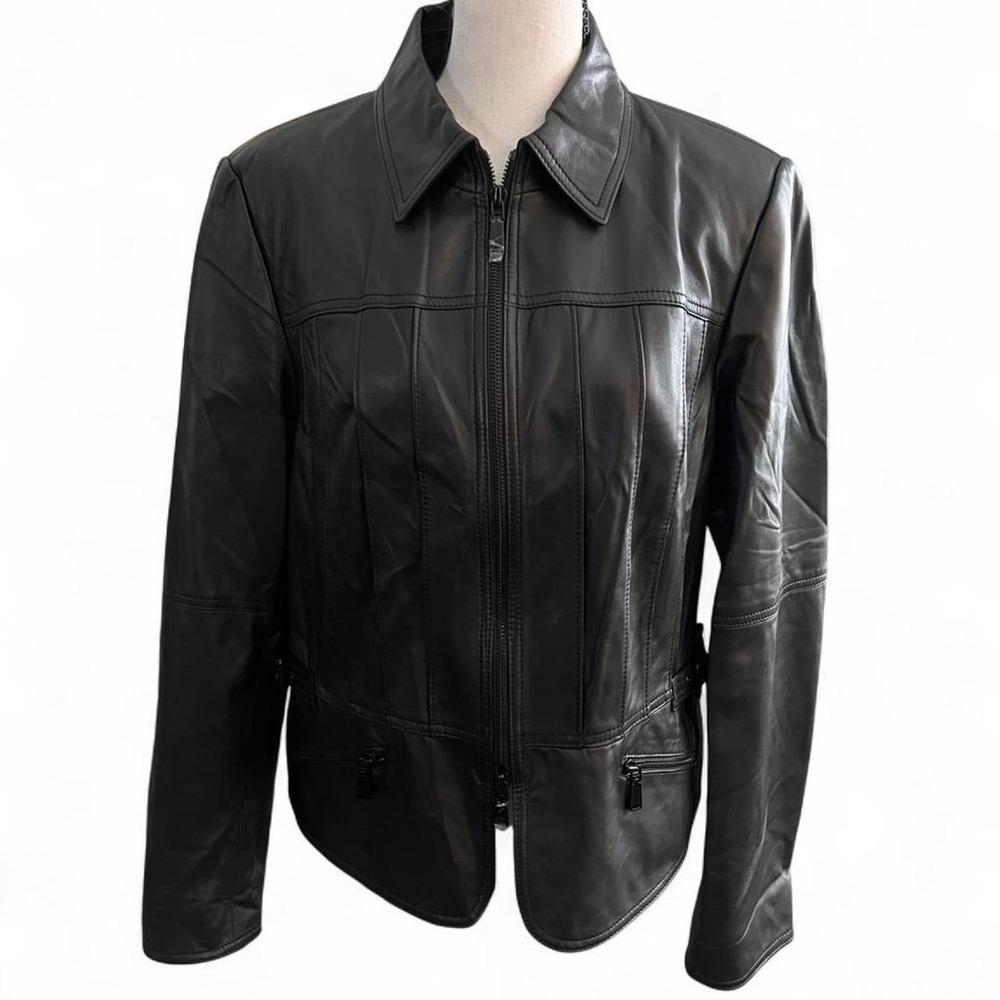 Worth New York Black Genuine Leather Jacket NWOT Women's Size 14